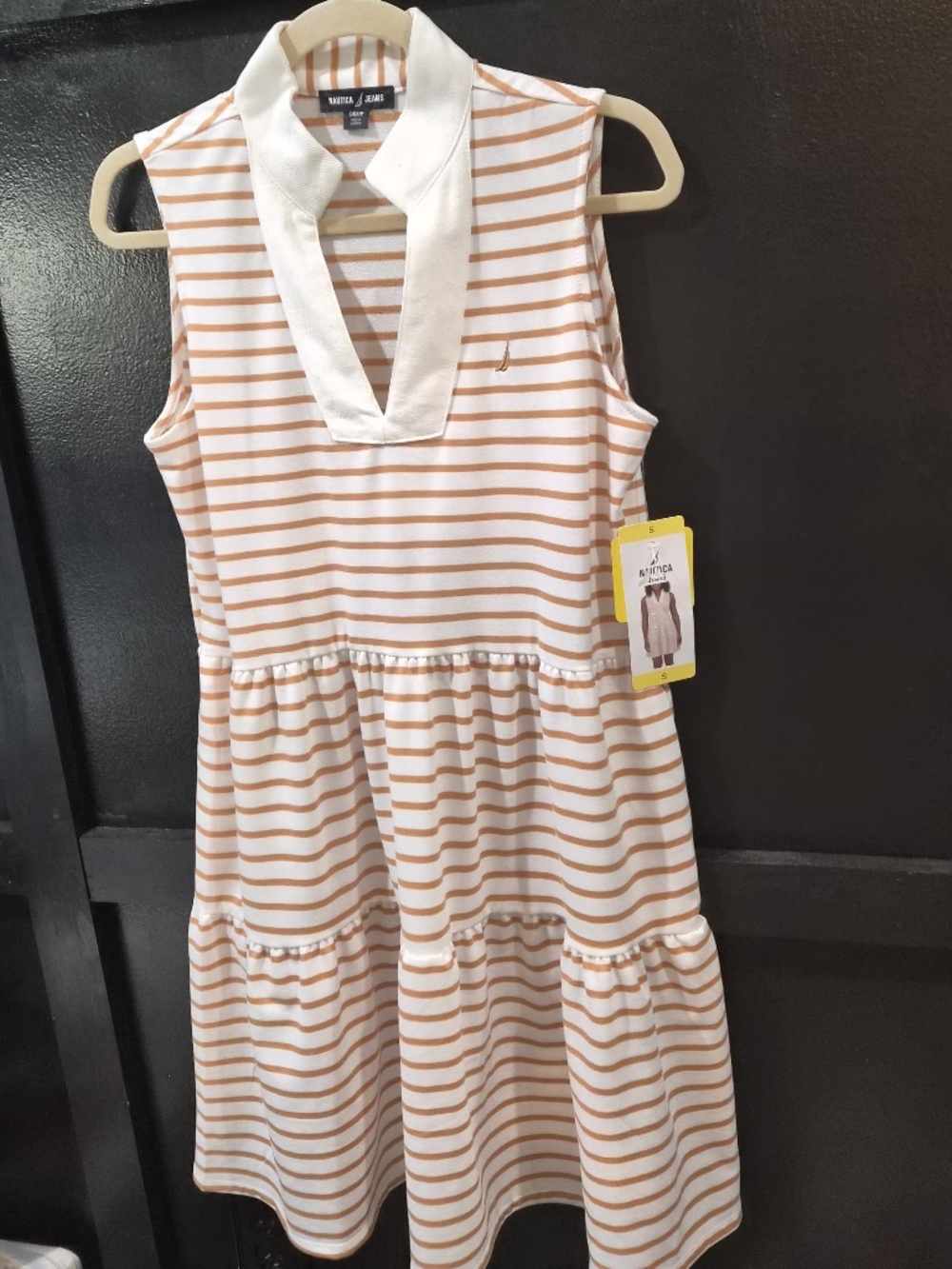 NWT | Nautica Tan and White Striped Preppy Dress | Size Small - Picture 5 of 8